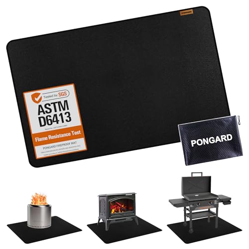 PONGARD 76x40 Fireproof Grill & Grease Mat for Under Outdoor Grill – Extra Large Heat-Resistant Silicone Floor Mat for BBQ, Gas Stove, Smoker, Burner & Patio Heater | Deck Protector, Black