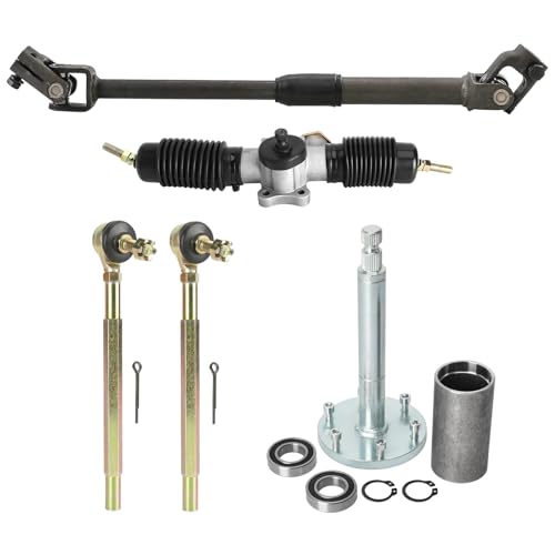 ICONSPORTSS Go Kart Steering Kit Metal 420mm Rack and Pinion Steering Gear Steering Shaft Tie Rod with Steering Wheel Holder Hub Suitable for Buggy Quad Go Kart Golf UTV