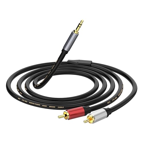 3.5mm to RCA Audio Auxiliary Stereo Y Splitter Cable, 2-Male RCA Adapter AUX Cord AV Cable for Smartphones, MP3, Tablets, Speakers, Home Theater, HDTV (4.9FT)