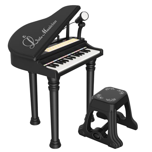 Losbenco Kids Piano Keyboard Toy, Toddler Electronic Musical Instrument Educational Toy with Microphone, Multiple Sounds, Record Playback, Lights & Stool, Birthday Gift for 3 4 5 6 7 Years Old Girls