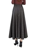 Long Skirts for Women Fall Winter Pleated Plaid Skirts with Pockets (Medium, Coffee)