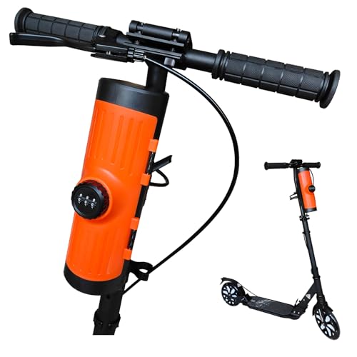 BOWENDA Anti-Theft Scooter Lock Box - 3-Digit Combo Weatherproof Storage Bag (740mL) for Electric Scooters, Bikes & Kid Scooters - Handlebar Stem Mount with Bracket Kit (Small Capacity, Orange)