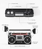 Riptunes Boombox Radio Cassette Player Recorder, AM/FM -SW1/SW2 Radio, Wireless Streaming, USB/Micro SD Slots, Aux in, Headphone Jack, Classic 80s Style Retro, Black