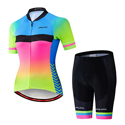 Women Cycling Jersey Set Short Sleeve+5D Padded Bicycle Shorts Quick-dry Reflective 3-Pockets