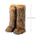 IXU Women's Faux Fur Boot Furry Fluffy Round Toe Suede Winter Comfy Plush Warm Short Outdoor Indoor Flat Shoes Knee-High Boots