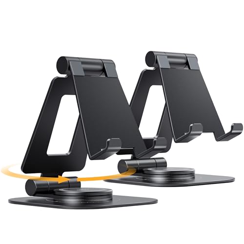 Nulaxy 2-Pack 360 Rotating Phone Stand, Fully Adjustable Foldable Phone Holder, Aluminum Desktop Cradle with Anti-Slip Base, Office Accessories Dock for All Phones with Thick Case, Black