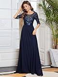 Ever-Pretty Women's Elegant A Line Crew Neck Half Sleeve Sequin Maxi Evening Dress Navy Blue US10