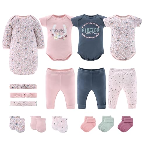 The Peanutshell Baby Layette Gift Set for Girls - 16 Piece New Born Girl Gift Set, Baby Clothes & Newborn Essentials Must Haves - Newborn Clothes 0-3 Months - Prairie Floral