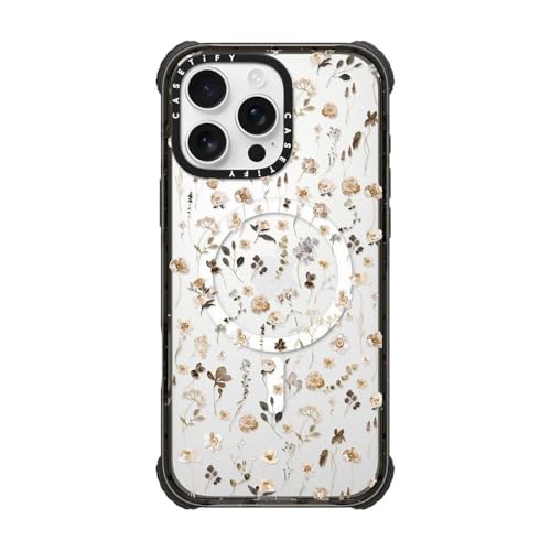 CASETiFY Ultra Impact iPhone 16 Pro Max Case [Strong Slim / 11.5ft 5X Militray Grade Drop Protection/Compatible with Magsafe] - Wildflower Friday - Clear Black