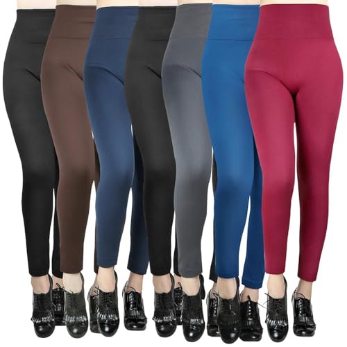 Moon Wood 7 Pack Women’s Fleece Lined Leggings High Waist Soft Stretchy Winter Warm Leggings