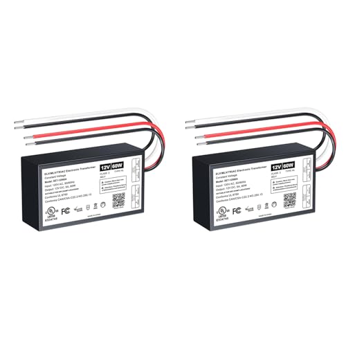 2 Pcs 60W Dimmable LED Driver, 12V Triac/ELV/MLV AC to DC Power Supply for LED Light, Halogen Bulb, LED Transformer Compatible with Lutron & Leviton Dimmer, for Indoor/Outdoor Use