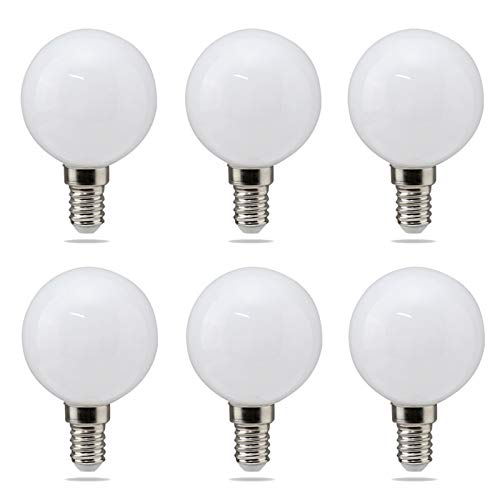 MaoTopCom G16 (G50) E14 LED Bulb 5W 50 Watt Equivalent Incandescent Light Bulbs Night Stand Bulb Warm White 3000K Energy Saving Full Milky Glass Lamp Bulb for Home Lighting, AC 110-220V (6-Pack)