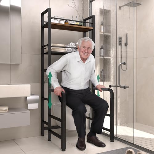 Toilet Safety Rail with Storage, Adjustable Toilet Handles for Elderly & Seniors, Handicap Bathroom Accessories, Easy Installation Bathroom Toilet Grab Bar Fit Any Toilets