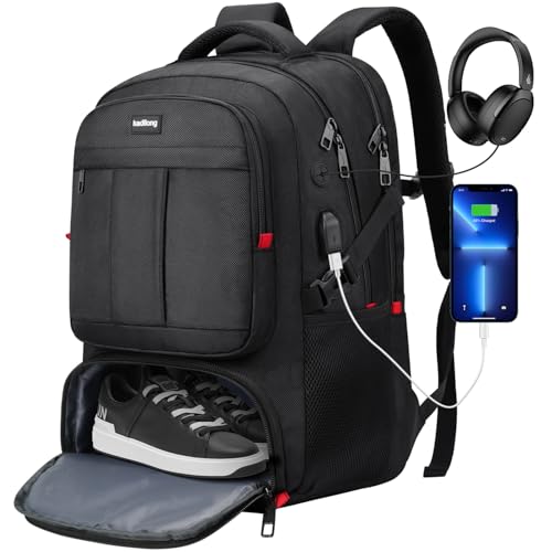 kadilong Travel Business Laptop Backpack for Men with Shoe Compartment Fit 18.4 Inch Laptop,Sport Gym Bag for College Hiking Camping Business Working,Extra Large School Bookbag for Women Boys,Black