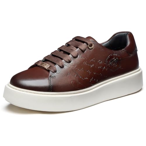 Jepsen Gord Men's Casual Dress Sneakers Genuine Italian Cowhide Leather Business Walking Shoes Lightweight Fashion with XL Extralight Sole, Brown, 9.5