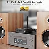 1Mii LDAC Hi-Res Bluetooth HiFi Receiver, Bluetooth 5.1 Audio Adapter w/Audiophile DAC/AptX HD/LL/AAC for Home Stereo, AV Receiver or Amplifier, OLED Display & Optical AUX Output,USB Input, EQ Mode