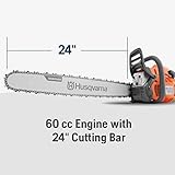 Husqvarna 460 Rancher Gas Powered Chainsaw, 60.3-cc 3.6-HP, 2-Cycle X-Torq Engine, 24 Inch Chainsaw with Automatic Adjustable Oil Pump, For Wood Cutting, Tree Trimming and Land Clearing