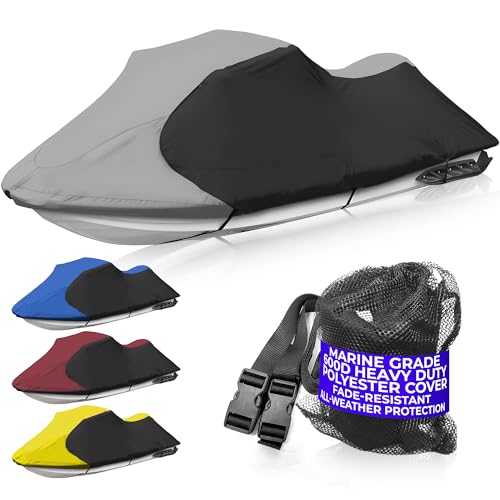 JETPRO Trailerable Jet Ski Cover, Waterproof Marine Grade 600D Heavy Duty Polyester PWC Cover Gray/Black Color Fits from 136" to 145" 3 Seater