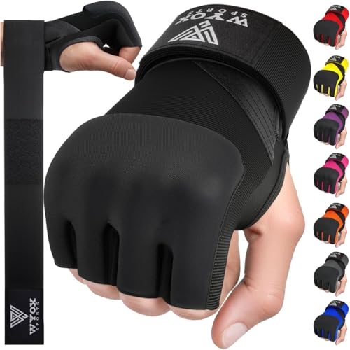 WYOX Gel Boxing Hand Wraps Inner Gloves for Men & Women, 80cm Quick Wrist Straps, Padded Knuckle Protection for Muay Thai Kickboxing, Hand Wraps for Boxing & Martial Arts (Black, L/XL)