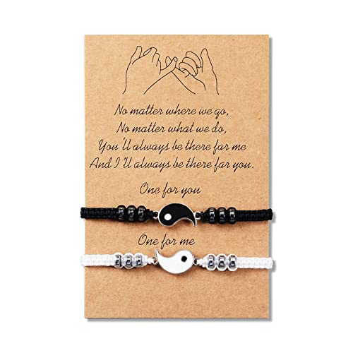 BOCHOI Matching Yin Yang Bracelets for 2 Best Friend Adjustable Cord Bracelet for Bff Friendship Relationship Boyfriend Girlfriend Valentines Gift