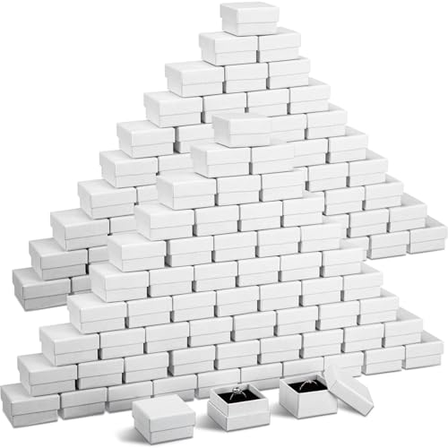 Sasylvia 200 Pcs Jewelry Gift Boxes Bulk Cardboard Ring Earring Box Kraft Square Gift Box with Foam Insert for Packaging(White Color,2 x 2 x 1.2)