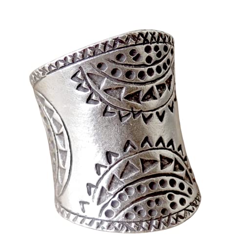 Sterling Silver Boho Large Statement Ring,"SilverShapes" Handmade Ethnic Geometric Engravings Hippie Gypsy Wide Band Adjustable Ring, Also as Thumb ring, Gift for Her