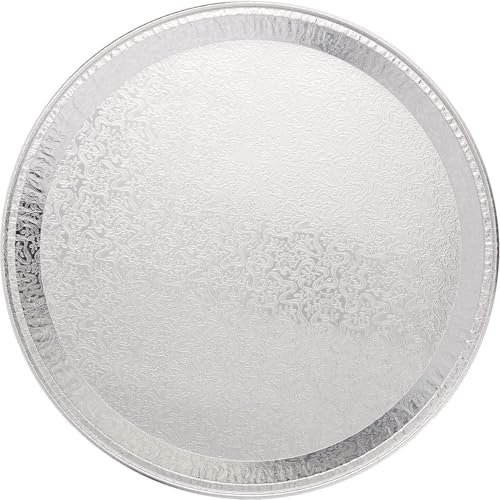 Multi-Pack of 5 Disposable Aluminum Round Flat Serving Trays – Perfect Disposable Tray for Vegetable Platters, Slices of Cake, Cookies, Fruit platters and More – Raised Sides (18-inch)