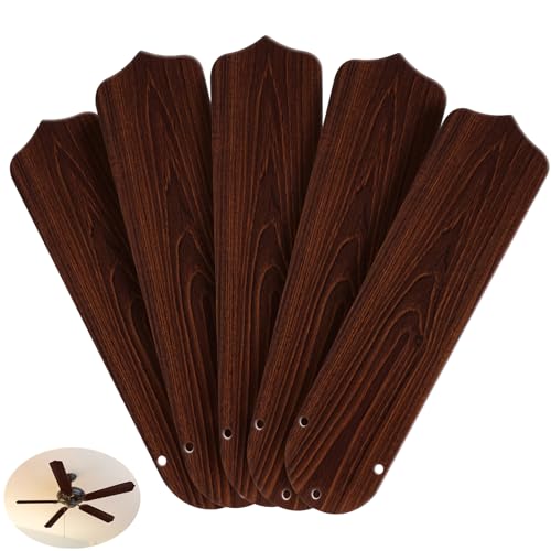 Lineshading 5Pcs Replacement Fan Blades for 42 52 Ceiling Fan Waterproof Weatherproof Blades Replacement for Broken Substitution Indoor Outdoor Summer(Wood Color,42 Inch)