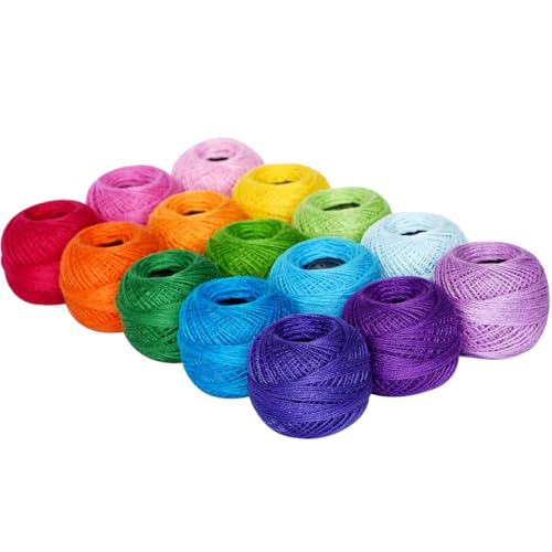 Soft 1500Y 15 Pearl Balls Cardinal Size 8 Rainbow Colors for Crochet Hardanger Cross Stitch Needlepoint Hand Embroidery