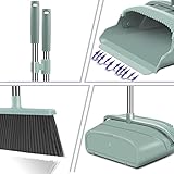 kelamayi Upgrade Broom and Dustpan Set, Large Size and with Long Handle, Upright,Ideal for Indoor Outdoor Garage Kitchen Room Office Lobby Use (Green)