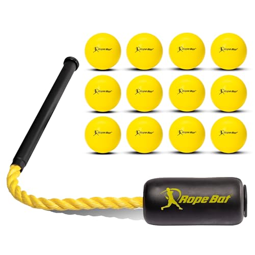 Rope Bat - Ultimate Rope Bat Hitting System Combo w/ 12 Smushballs - Baseball & Softball Swing Trainer, Training Tool, Batting Aid
