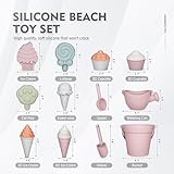 MarcZero 17Pcs Silicone Beach Toys,Modern Baby Beach Toys,Travel Friendly Beach Set,Silicone Bucket, Watering Can, Shovel, 12 Sand Molds, Beach Bag,Silicone Sand Toys for Toddlers, Kids (Pink)