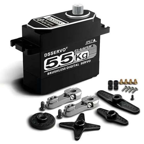 Brushless Servo 55KG Servo Full Metal High Torque Servo Digital RC Servo Motor for TRX4 TRX6 SCX10 III VS4-10 GEN7 1/10 RC Crawler Car Upgrade Parts High Torque Waterproof 180°