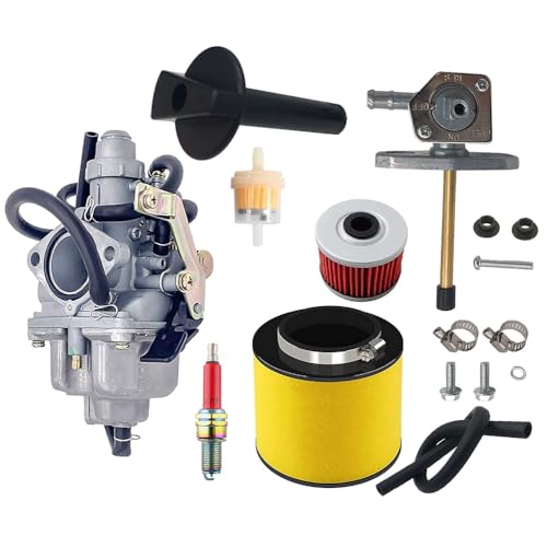 Recon 250 Carburetor with Fuel Tank Petcock Valve Set Fits for Honda TRX 250 Recon250 TRX250TM TRX250TE ATV Carb w/Air Filter Oil Filter Spark Plug 16100-hm8-b01