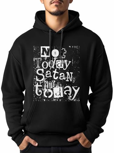 HIDIAEOI Hoodie for Men, NOT TODAY SATAN, Not Today Retro Style Mens Hoodies Pullover Sweatshirts Mens Tops with Pocket, Black, XL