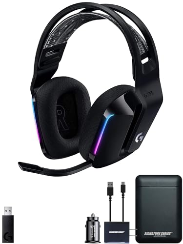 Logitech G733 Lightspeed Wireless Gaming Headset, LightSync RGB with Signature Series Power Bundle