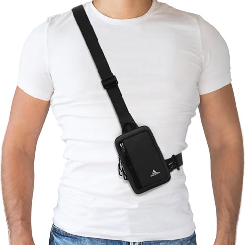 Peicees Small Crossbody Bag for Men Women Mini Sling Bag Travel Running Phone Daypack Cross Body Shoulder Bags with Keyholder, Black