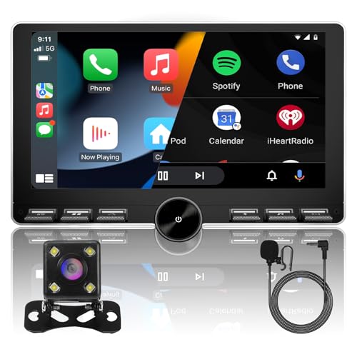 10inch 2+32GB QLED 720P Full Touch Screen Android Car Radio Audio Video Stereo Player for Double Din Raido Model with CarPlay Android Auto WiFi BT MirrorLink Split Screen PIP GPS Navigation