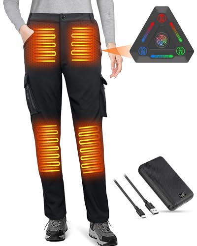 FERNIDA Heated Pants for Women with Battery Pack Electric Heating Pants Winter Outdoor Hiking Softshell Heated Trousers Black