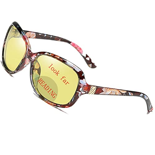 mincl Fashion Bifocal Night Vision Reading Sunglasses for Womens Trendy 2022 Oversize Ride Driving Sun Glasses UV Protection (flower, 1.5, multiplier_x)