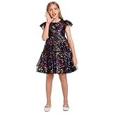 Toddler Girl Birthday Dress Shiny Rainbow Star Tulle Dresses Girls Flutter Sleeve Sequin Star Glitters Princess Tutu Dress Formal Party Sparkly Tulle Dresses Black Stars 9-10 Years