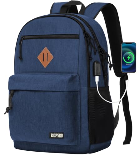 Lightweight Backpack for Women Men, School Backpack for Girls Boys Teens, Middle College School Backpack, Backpack with USB Charger Port, 15.6 Inch Laptop Bookbag, Mochilas Para Hombres/Mujer Blue
