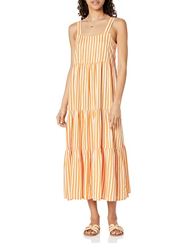 The Drop Women's Britt Tiered Maxi Tent Dress, Orange Stripe, M