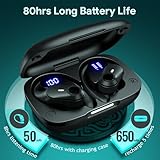 GOLREX Wireless Earbuds Bluetooth Headphones 80H Playtime Ear Buds with Wireless Charging Case & Dual LED Power Display Over-Ear Earphones with Earhooks for Sports Running Workout Black