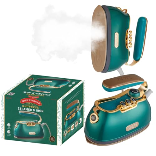 SALAV® Retro Edition Duopress Handheld Garment Steamer & Iron, Ceramic Plate, 1000W, No Drip Steam, Vertical & Horizontal Steam, Emerald - Removes Wrinkles & Refreshes Clothes, Vintage Style