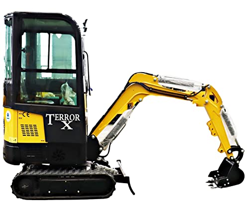 TYPHON Terror X Mini Excavator – 2,500lb Trench Digger with Cabin, 380mm Wide Bucket – Mini Excavator Machine for Garden, Farms, Parks, Roads – Ideal for Digging, Drilling, Bull-Dozing