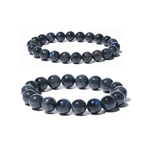 Labradorite Bracelets 2 Packs for Couple, 8MM & 10MM, Throat Chakra Crystal Bracelet for FATIGUE &, Come with Jewelery Box & Velvet Pouch & Beading Kit, for Unisex 6-8" Wrist