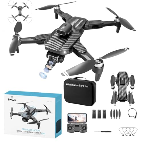 1080P HD FPV Foldable Drones with Brushless Motors, Wi-Fi RC Quadcopters featuring Height Adjustment, Six-axis Gyroscope, Gesture-controlled Photography, Video Recording, Headless Mode, Emergency Stop, Trajectory Flight, Gravity Sensing, and Automatic Photography, designed for Beginners and Kids (Flight Time: 60 minutes)