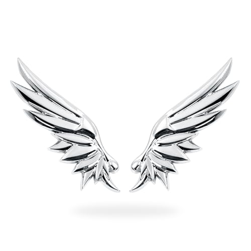 1Pair Wings Car Stickers Angel Hawk Eagle Wings Metal Chrome Car Emblem Badge Car Tailgate Boot Decal 5.5" Wing 3D Car Logo Sticker (Sliver)