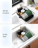 Kitsure Dish Drying Rack- Space-Saving Dish Rack, Dish Racks for Kitchen Counter, Stainless Steel Kitchen Drying Rack with a Cutlery Holder, 12''W x 15''L, Black